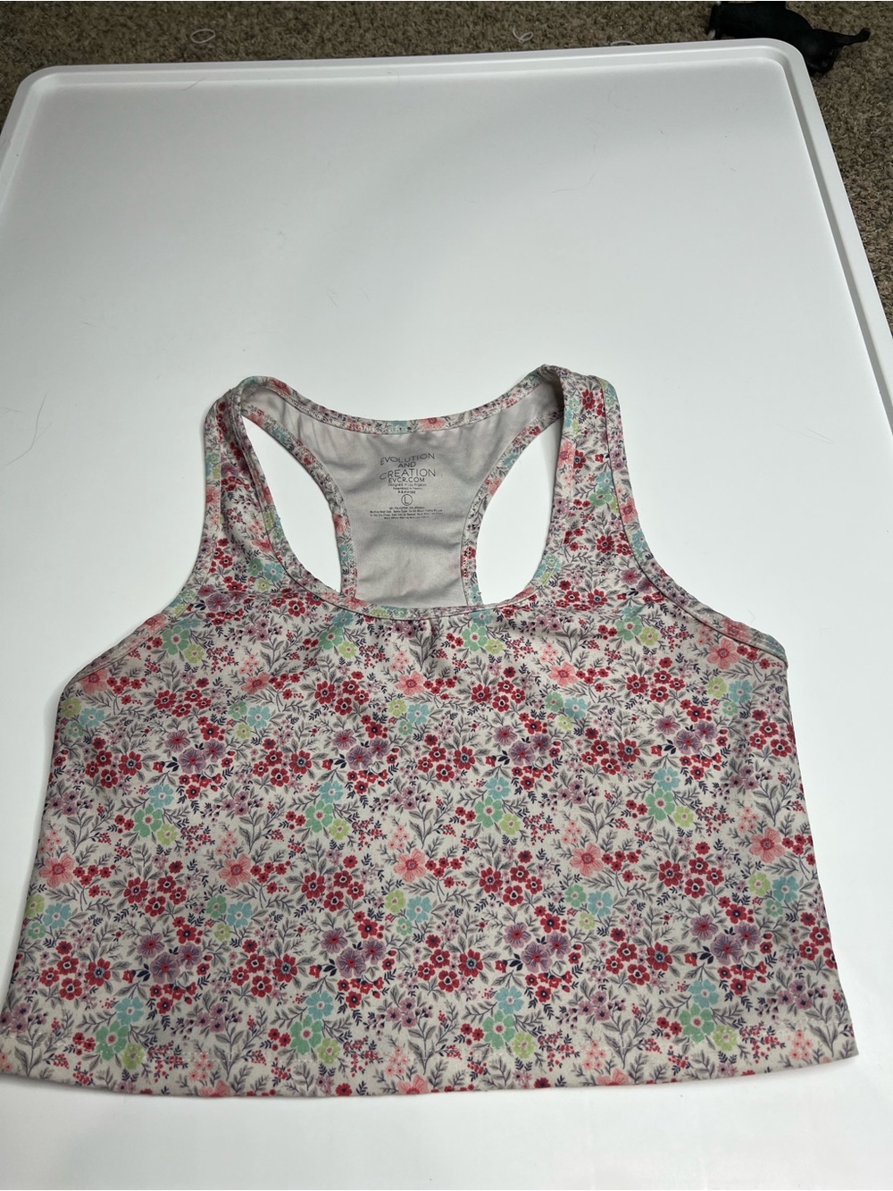 Evolution and creation floral   Racerback Crop Tank Top - Pink Multi large